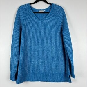 Canda V-Neck Sweater XL Blue Acrylic Wool Blend Knit Chunky Coastal Preppy